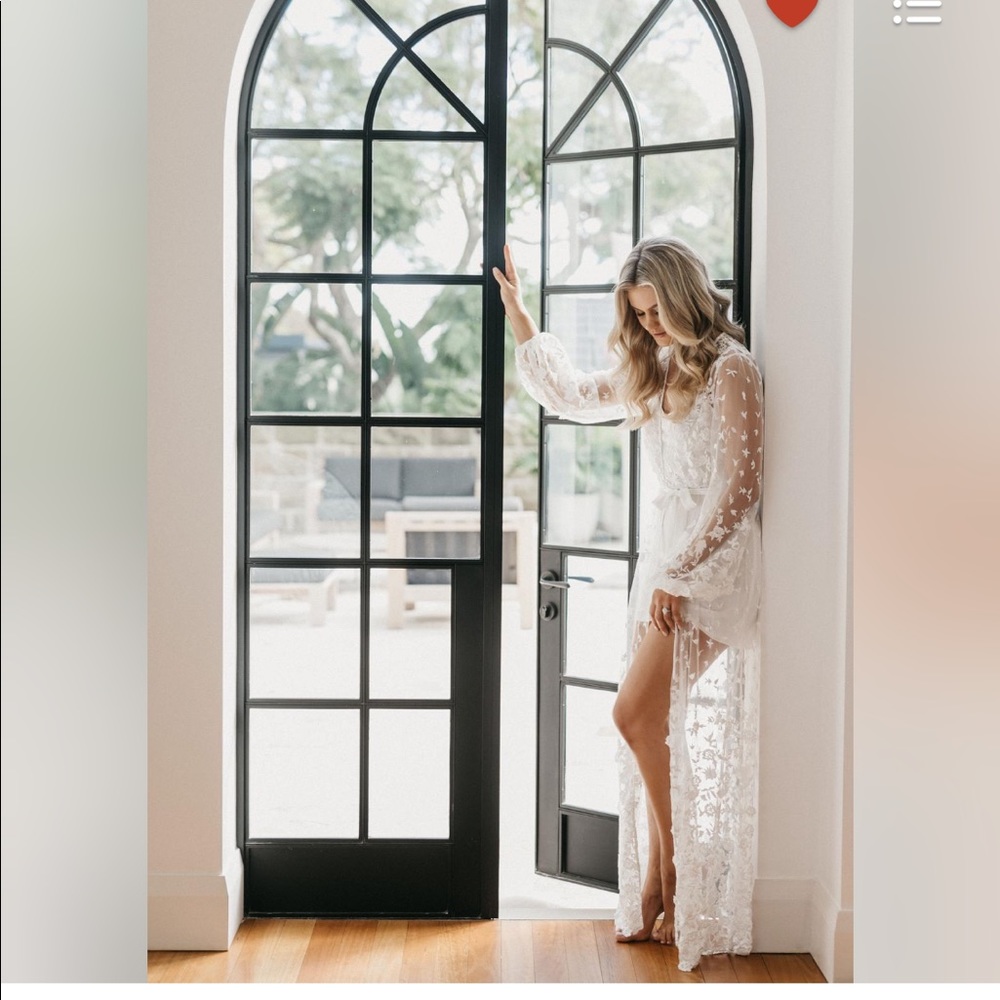 Sheer Lace Bridal Robe - White Long Lace Kimono